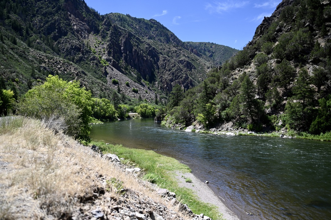 View from the bottom of Black Canyon of the Gunnison at the riverside.