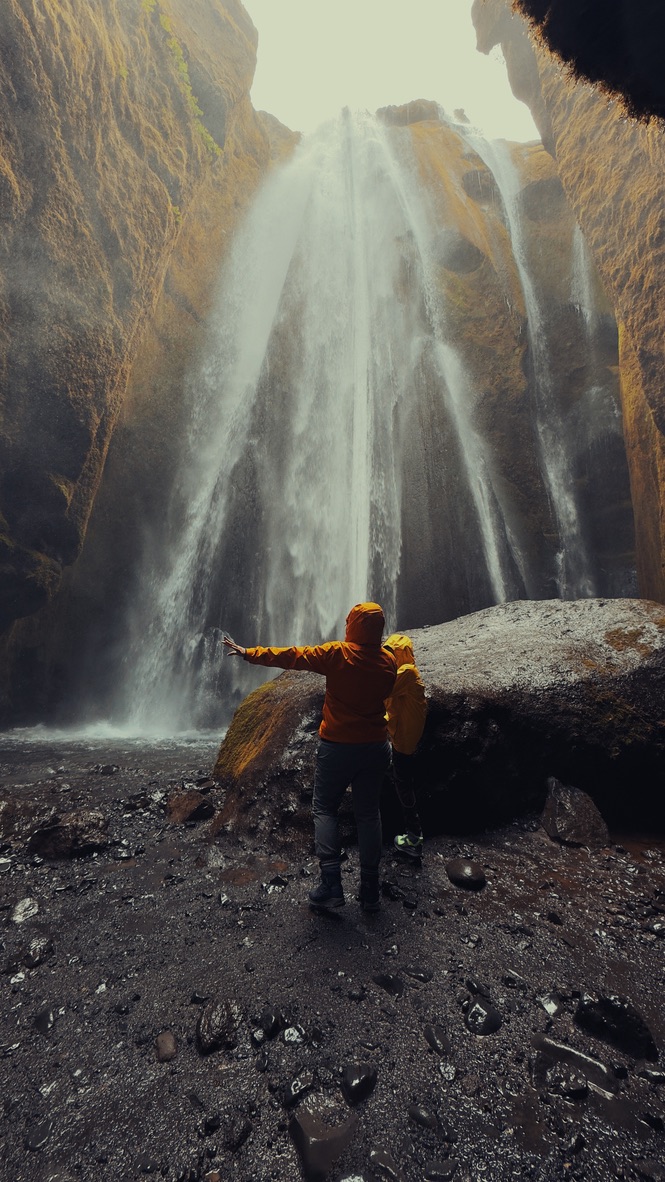 Hidden waterfall inside canyon near Seljalandsfoss