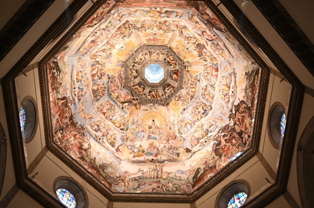 The frescoed inside of the Duomo’s dome, seen from below