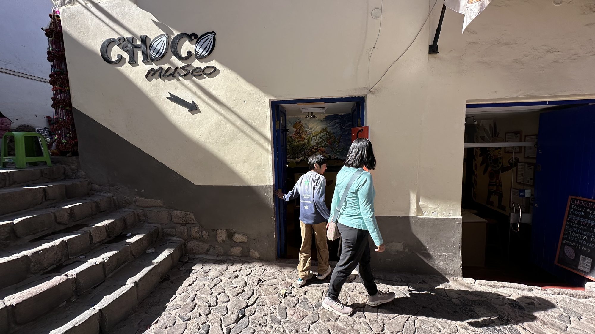 The ChocoMuseo entrance on a sloping San Blas street